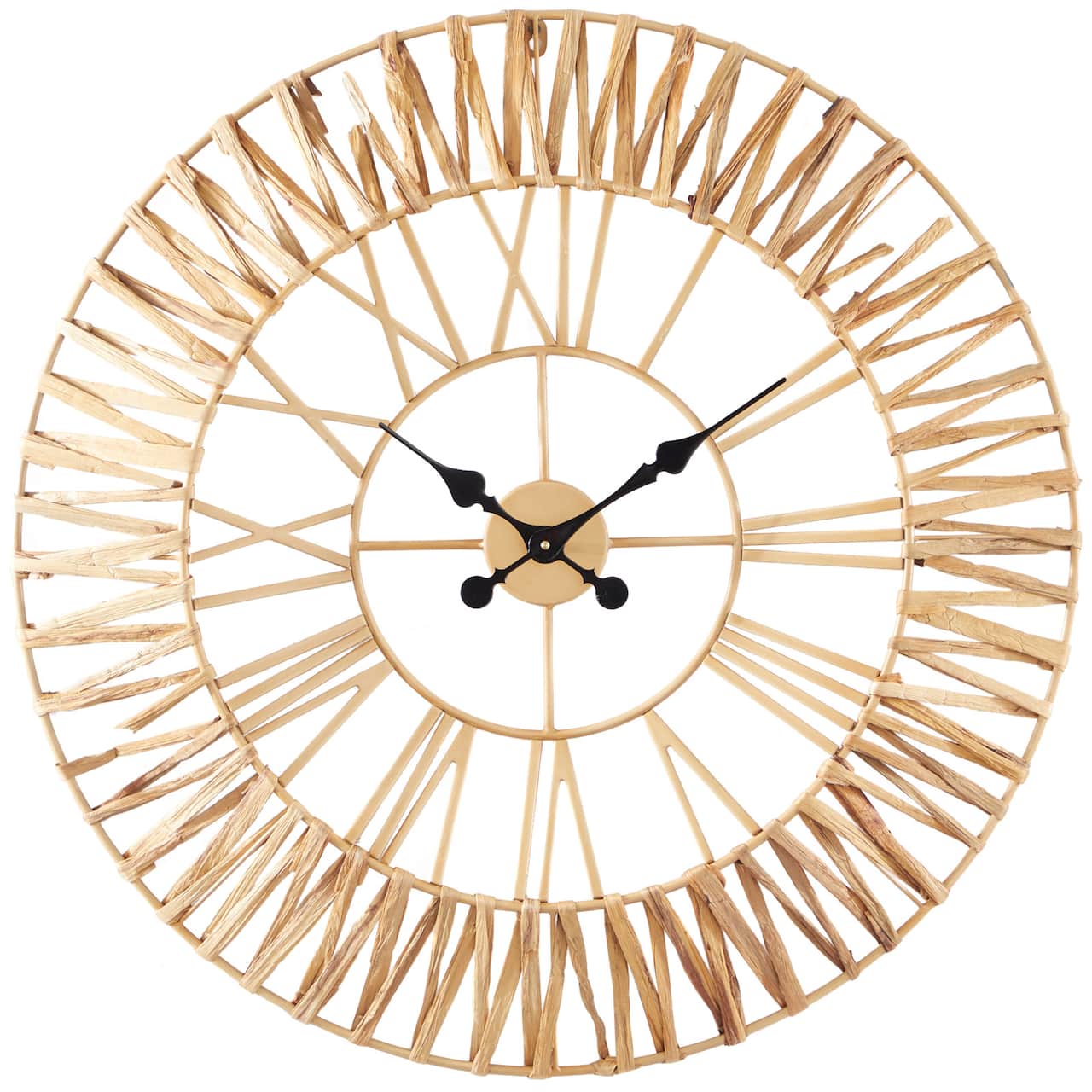 30.5" Gold Seagrass Round Wall Clock with Weaving Design